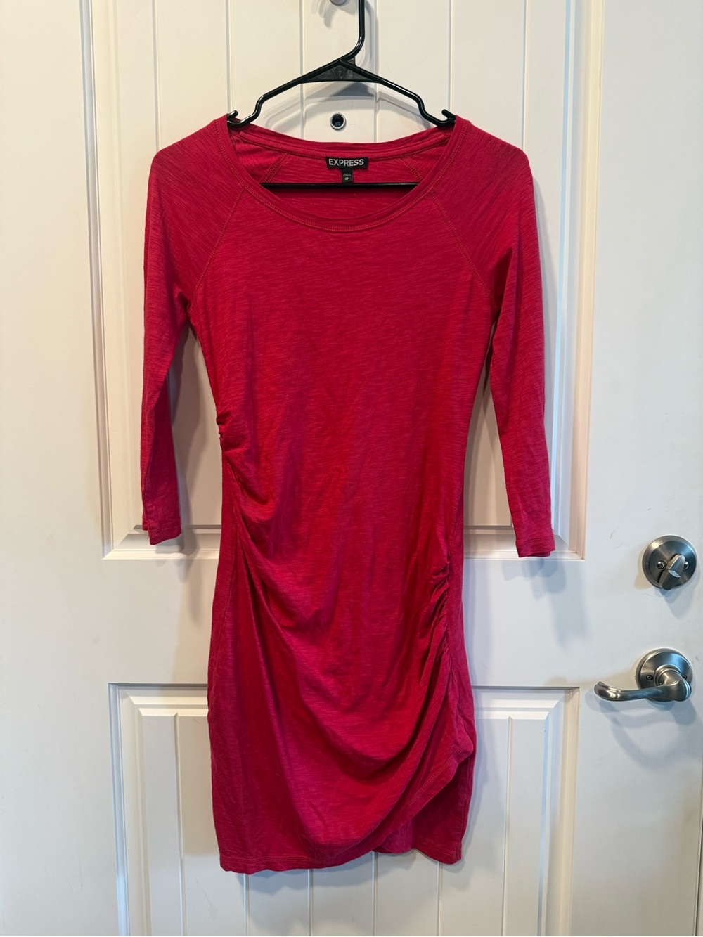 Express Bright Red/Pink Ruched Side Dress